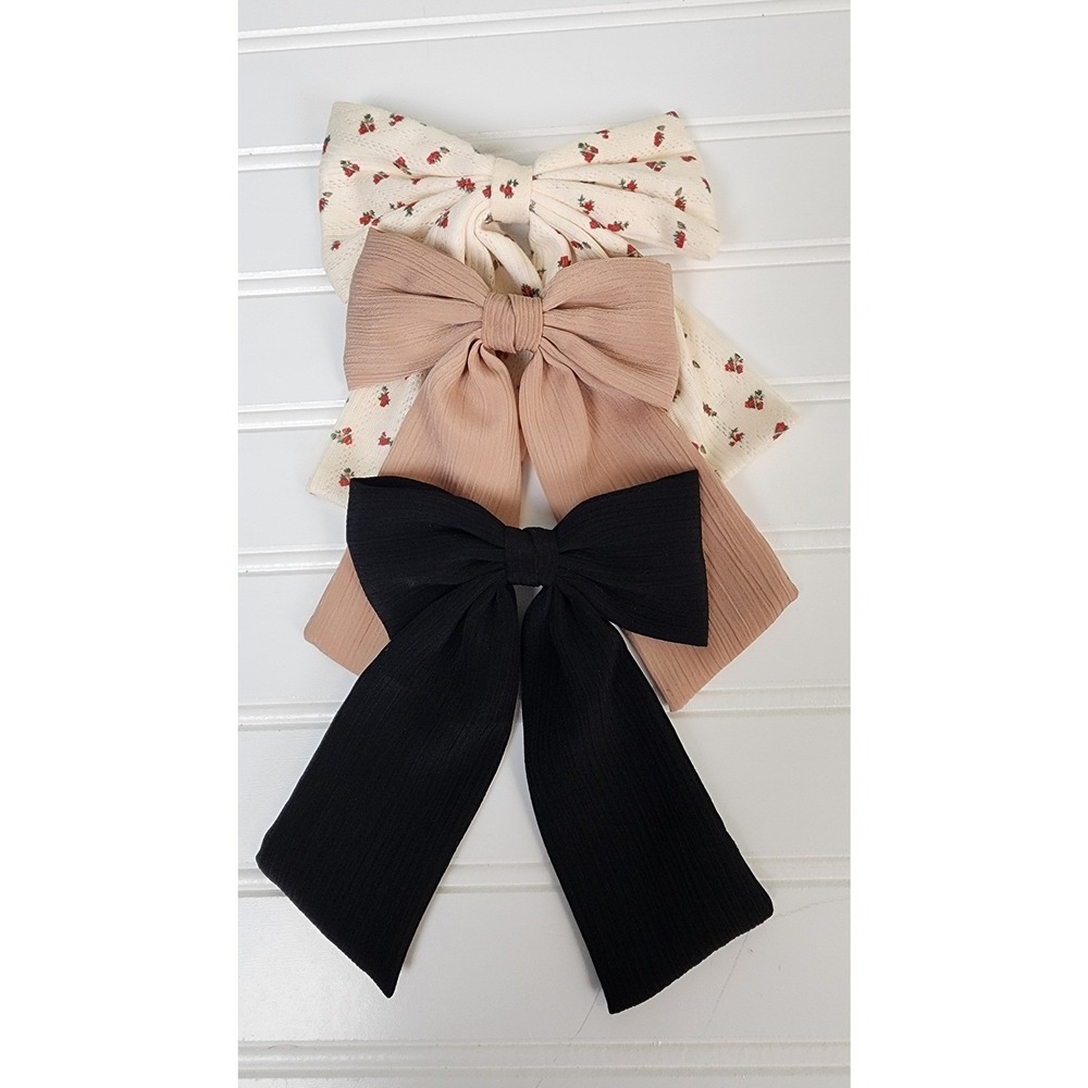Kids Girls Bow Hair Clip Set Floral, Nude and Black Hair Accessories